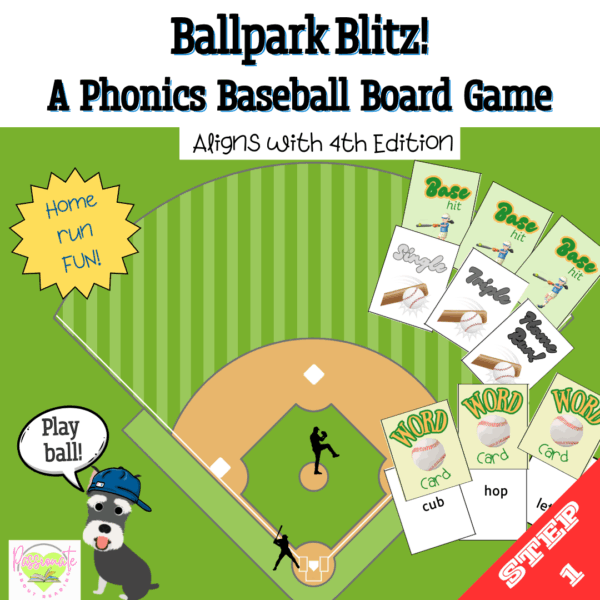 Reading System Step 1 Ballpark Blitz Phonics Baseball Board Game- Fun CVC WordReview!
