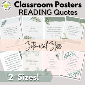 Classroom Decoration Posters- famous READING Quotes- Beautiful Botanical Theme