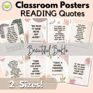 Classroom Decoration Posters- famous READING Quotes- Beautiful BoHo Theme