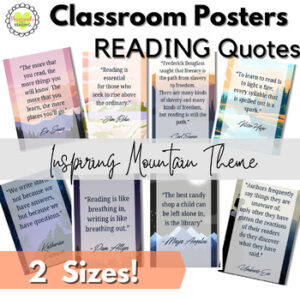 Classroom Decoration Posters- famous READING Quotes- Beautiful Mountain Theme