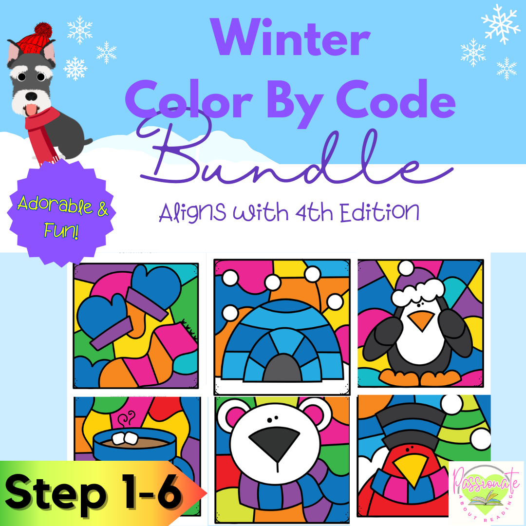 No Prep Winter Color By Code Bundle for Steps1-6, Wilson Reading System Aligned