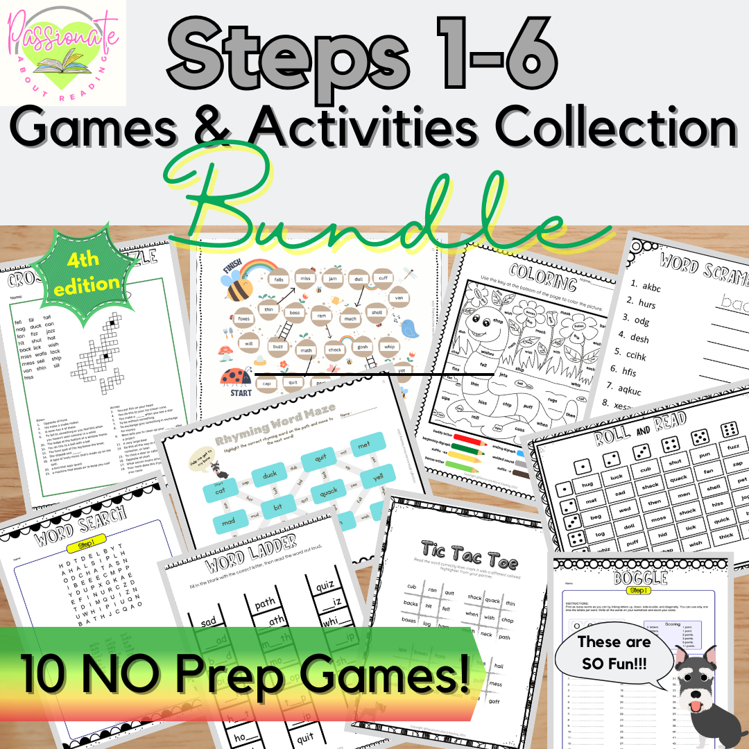 60 No Prep Games & Activities Bundle for Wilson Reading System Aligned Steps 1-6