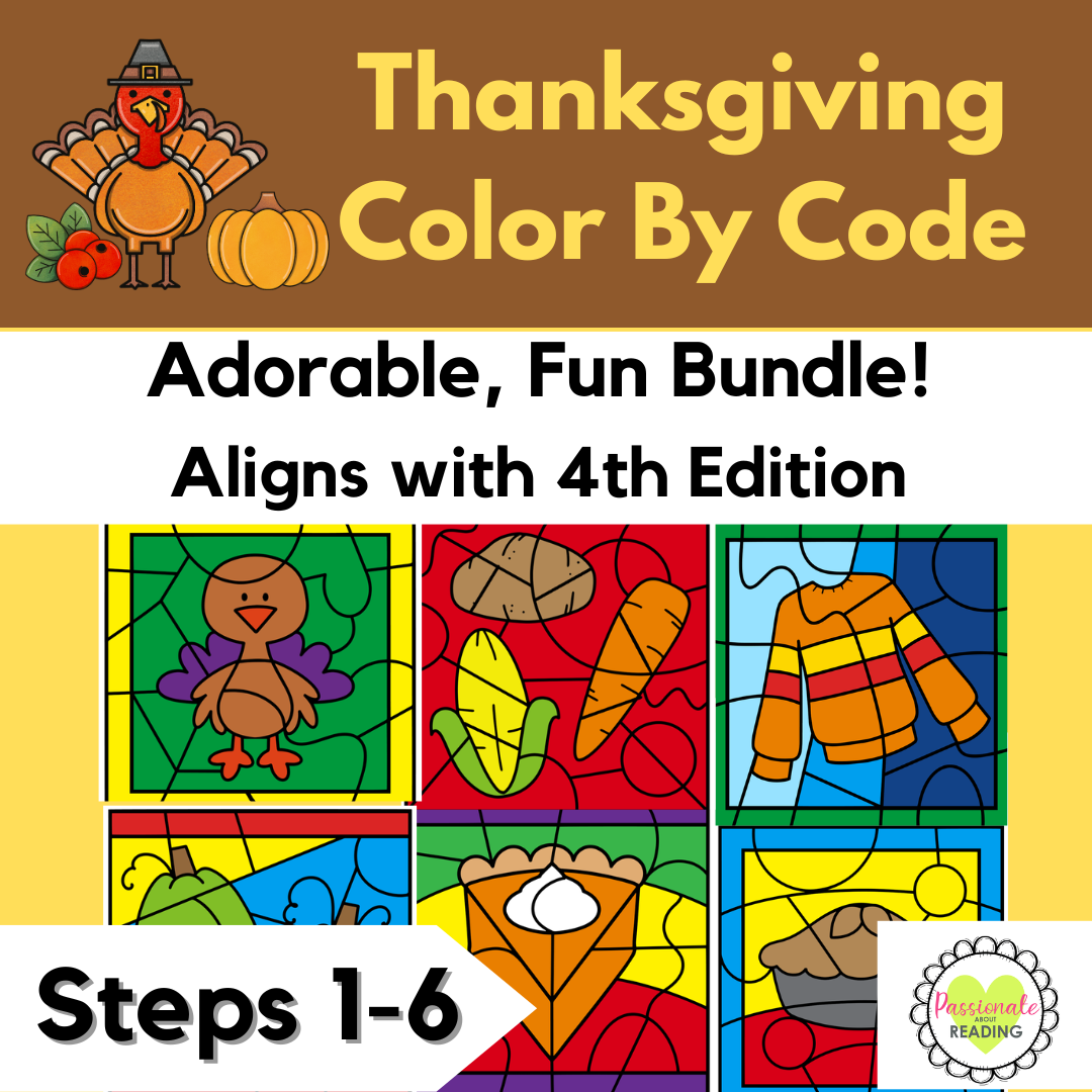 No Prep Thanksgiving Color By Code Bundle for Steps1-6, Wilson Reading System Aligned