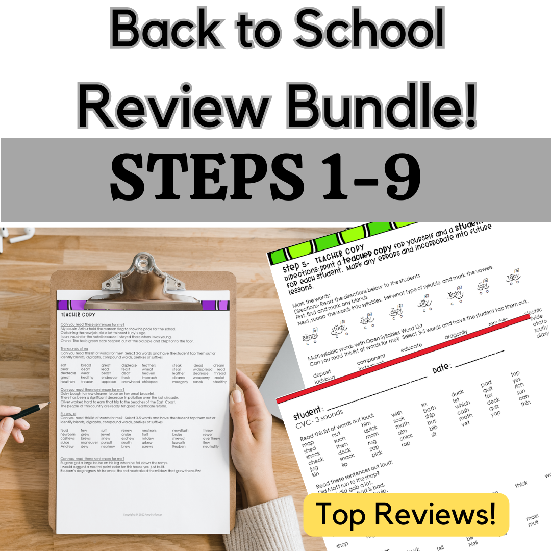 No Prep Back to School Phonics Review Bundle for Steps 1-9, Wilson Reading System Aligned