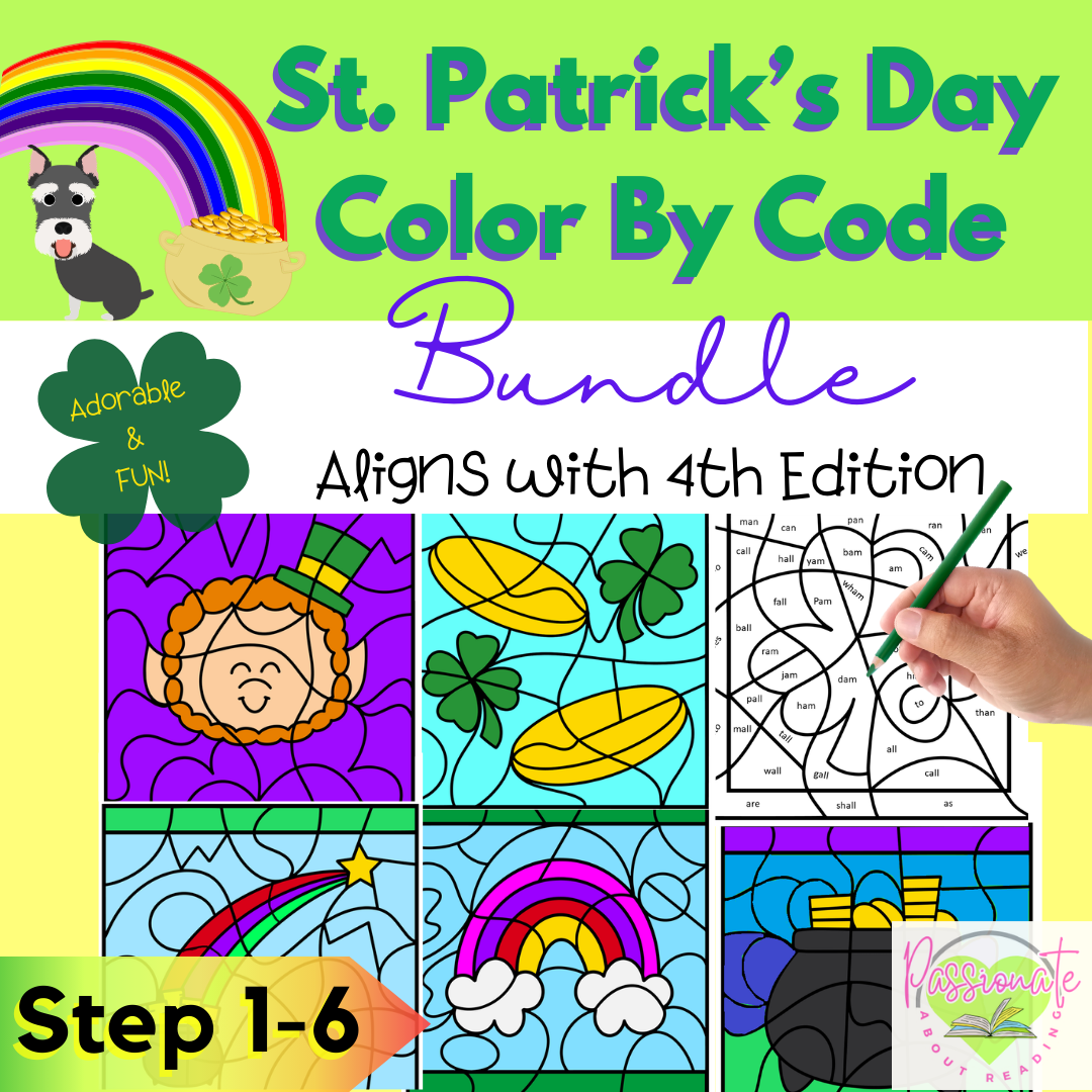 No Prep St. Patrick's Day Color By Code Bundle for Steps1-6, Wilson Reading System Aligned